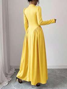 Modelyn Elegant Long Wine Red Beaded Dress For Women, Suitable For Outings In Winter - Yellow - View 6