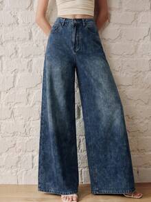 Anewsta Essential Fashionable New Street Style Women's Blue Denim Wide Leg Pants - Blue - View 1