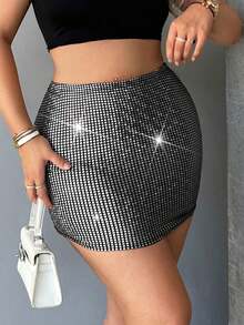 SHEIN SXY 高腰包臀半身裙 - 銀色 - 查看 5