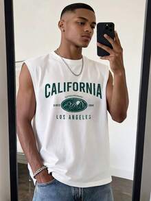 Manfinity Joysei White Lettering Print Tank Top For Men, Holiday - White - View 1