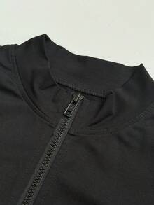 SHEIN EZwear 女款 Y2K 運動街頭風連帽拉鍊外套，拇指孔設計，全黑，適合秋季健身房運動健身 - 黑色 - 查看 12