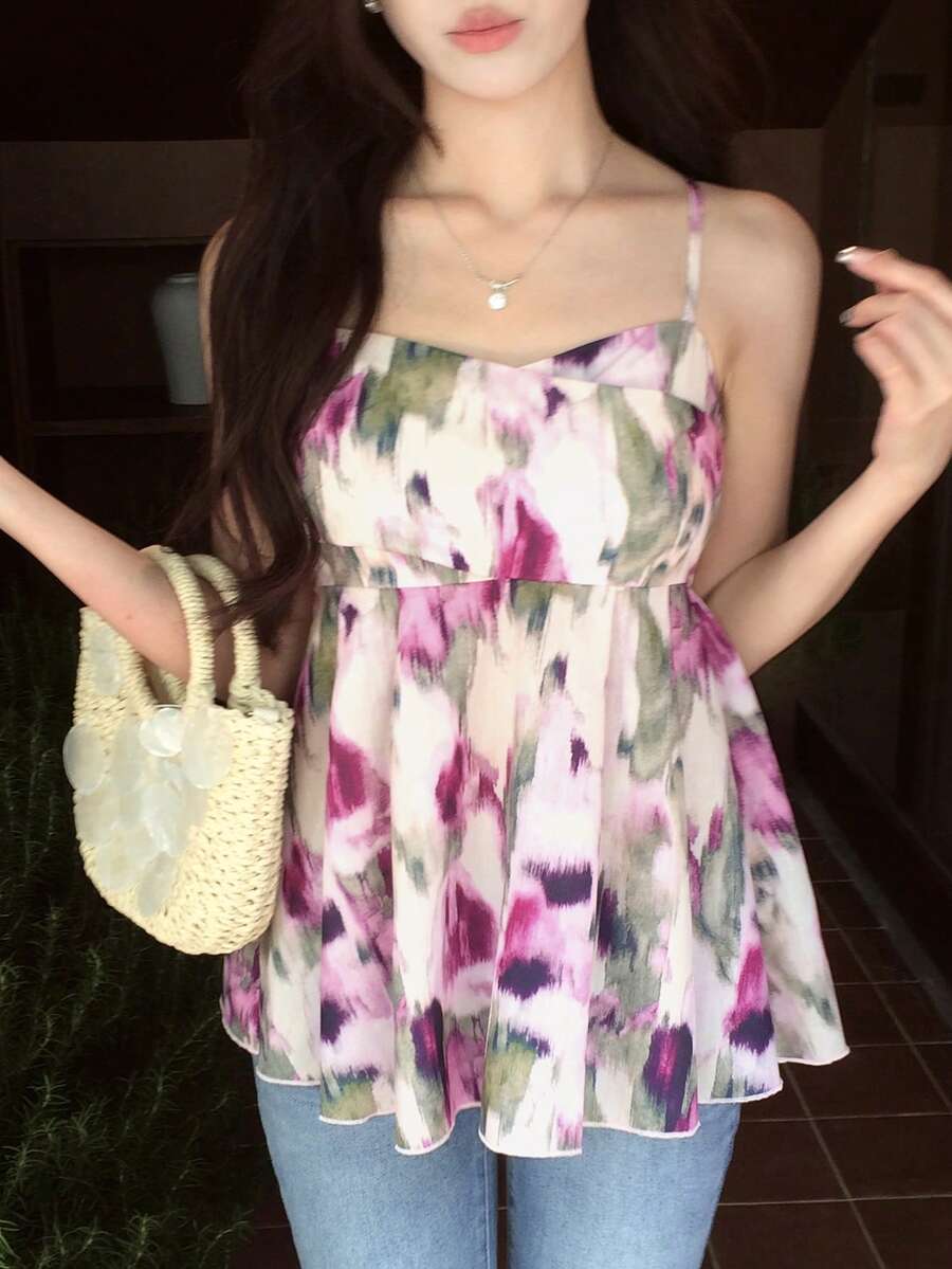 DAZY Ditsy Floral Backless Camisole Casual Vacation Summer Women's Tank Top - Pink - View 1