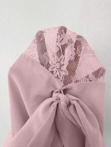 Modelyn Vestido largo con diseño francés, patchwork de encaje y lazo para mujer - Rosa - Ver 5