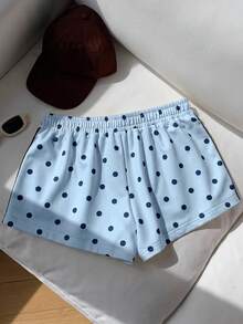 Comfortcana Polka Dot Pattern Elastic Waist Summer Women's Shorts - Blue - View 2