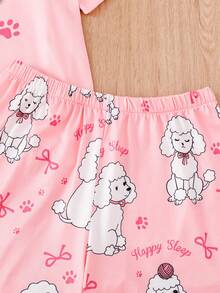 Casual Pullover Children's 10 Years Old Tween Girls Apricot Base Color Cute Puppy Print Pattern Short Sleeve Shorts Home Wear Summer Set - Pink - View 12