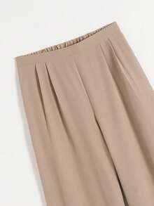 Lacomfia Plus Size Chiffon Striped Cutout Drop Shoulder Pants Casual Women's Two Pieces Set Teachers' Day Business Chocolate Brown Summer - Beige - View 4