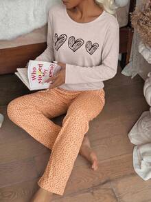 100% Cotton 2Pcs  Heart Printed PJ Set - Baby Pink - View 3