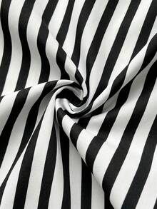 Maweii Plus Size Women's Striped Button-Up Asymmetrical Hem Shirt And Loose Long Pants 2 Pieces Set - Black and White - View 6