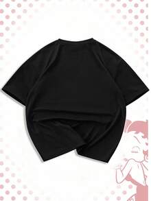 ROMWE MEN Betty Boop | ROMWE Men's Letter Cartoon Print Crew Neck Short Sleeve Casual Versatile T-Shirt - Black - View 4