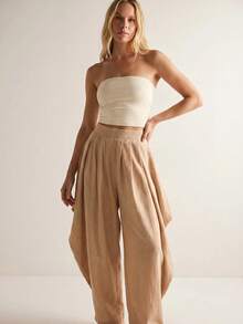 Bóhologie Damen Frühling Sommer Hose Lange Länge Braun Harem Hose Plissiert Baggy Leinen Drapierte Weite Beine Ballon Bündchen Lässiger Schnitt Hoher Bund Strand Lässig - Beige - Übersicht 12