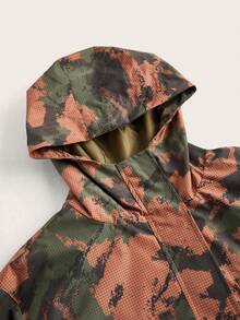 WanderVale Allover Print Flap Pocket Zip Up Jacket Sports - Army Green - View 4