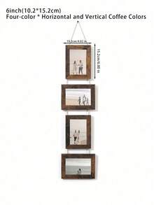 A Retro Log-Colored Coffee-Colored 6-Inch 4-Link Personalized Creative Photo Frame Collection Photo Can Be Hung On The Wall Suitable For Bedroom Living Room Office - Multicolor - View 5