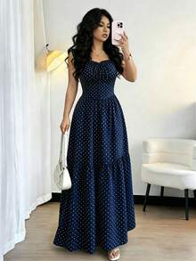 Vestido casual de mujer con estampado de lunares, verano - Azul 3 - Ver 4
