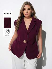 Maija Plus Size Elegant Solid Color Suit Vest Office Dark Purple Summer - Burgundy - View 3