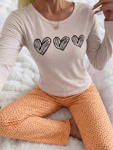 100% Cotton 2Pcs  Heart Printed PJ Set - Baby Pink - View 5