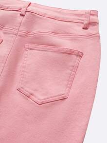 GlowEve Rok Denim Pensil Polos Minimalis Kasual untuk Wanita, Pas Badan, untuk Berpergian - Berwarna merah muda - View 4