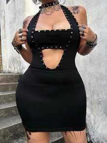 POPSWAY European And American Women's Plus Size Halter Neck Sexy American Hot Girl Backless Hip-Flattering Short Dress - Black - View 4