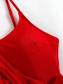Swim Oasis Hollow Out Solid Color Round Neck Women's Belt Set Premium - Red - View 10
