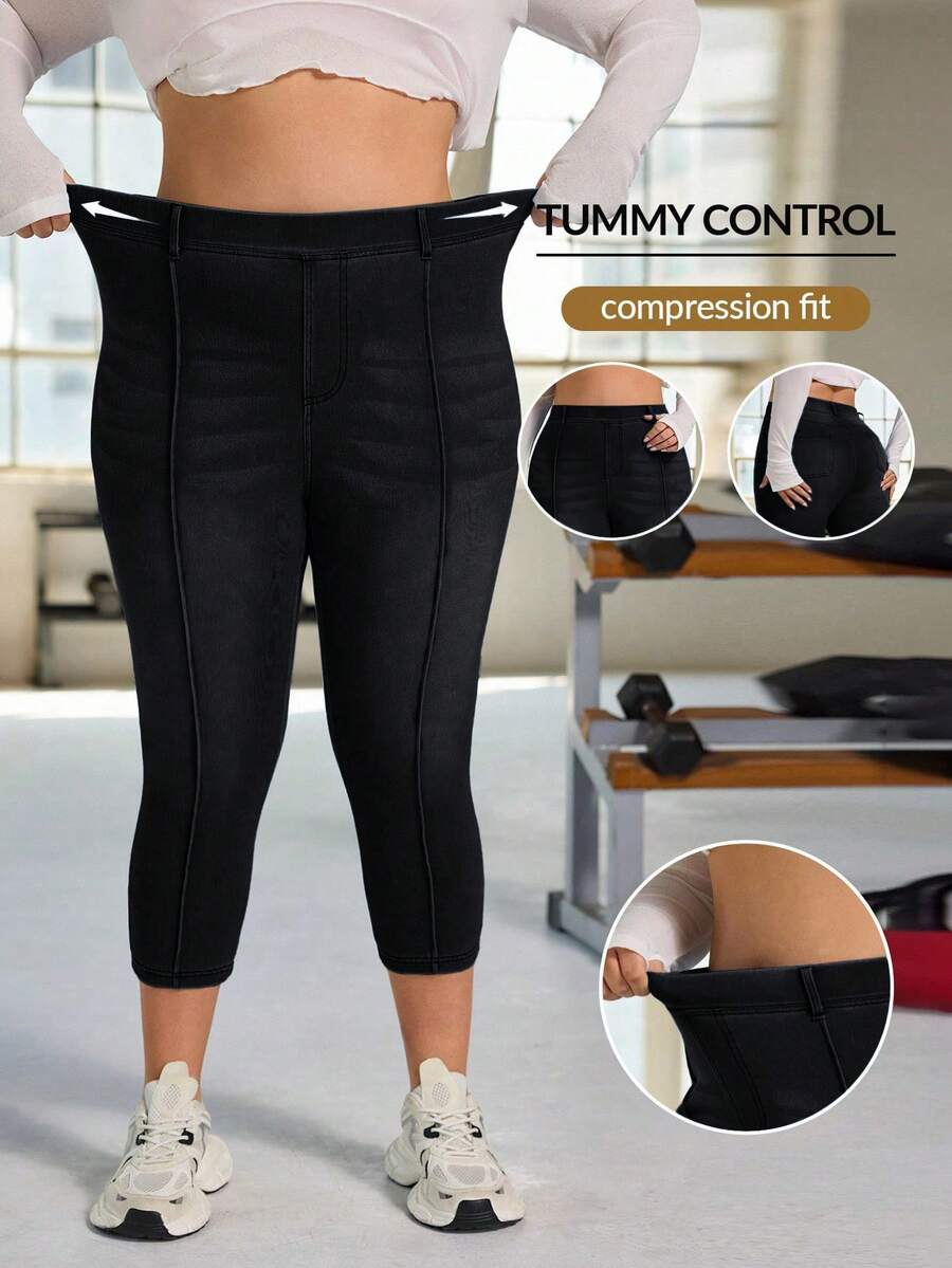 Flexra Plus Size Women Solid Color Casual Versatile Daily Wear Denim Jeans Formal Black Autumn - Black - View 1