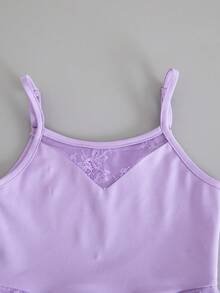 SHEIN 女童蕾丝拼接休闲日常运动连体裤 - 淡紫色 - 查看 3