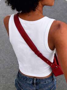 Rovax Olive Pattern Rhinestone Women's Tank Top Vacation Minimalist Fashion Short Cotton Vest - White - View 2