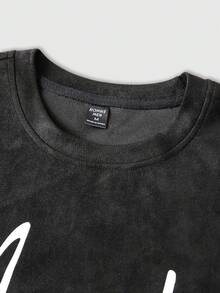 ROMWE MEN Street Life Men's Casual Suede Letter Print T-Shirt - Black - View 3