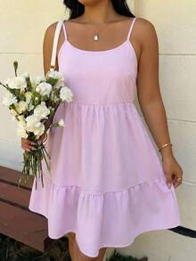 GalTyme 粉色條紋細肩帶大尺碼洋裝 - 粉色 - 查看 5