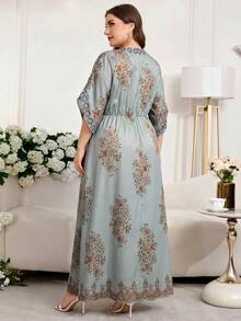 Reflora 大尺碼女款花卉印花圓領七分袖優雅洋裝 - 彩色 - 查看 2