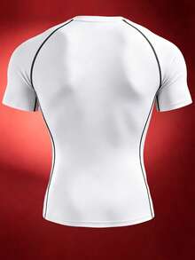 SUPERMAN X SHEIN Gym Rark Men's Contrast Color Print Striped Crew Neck Short Sleeve Sports T-Shirt, Gym, Holiday - White - View 2