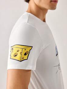 Strevion TOM & JERRY Kaos Pria Minimalis "Sahabat Terbaik" Berkerah Bulat Lengan Pendek, Musim Panas - Putih - View 6
