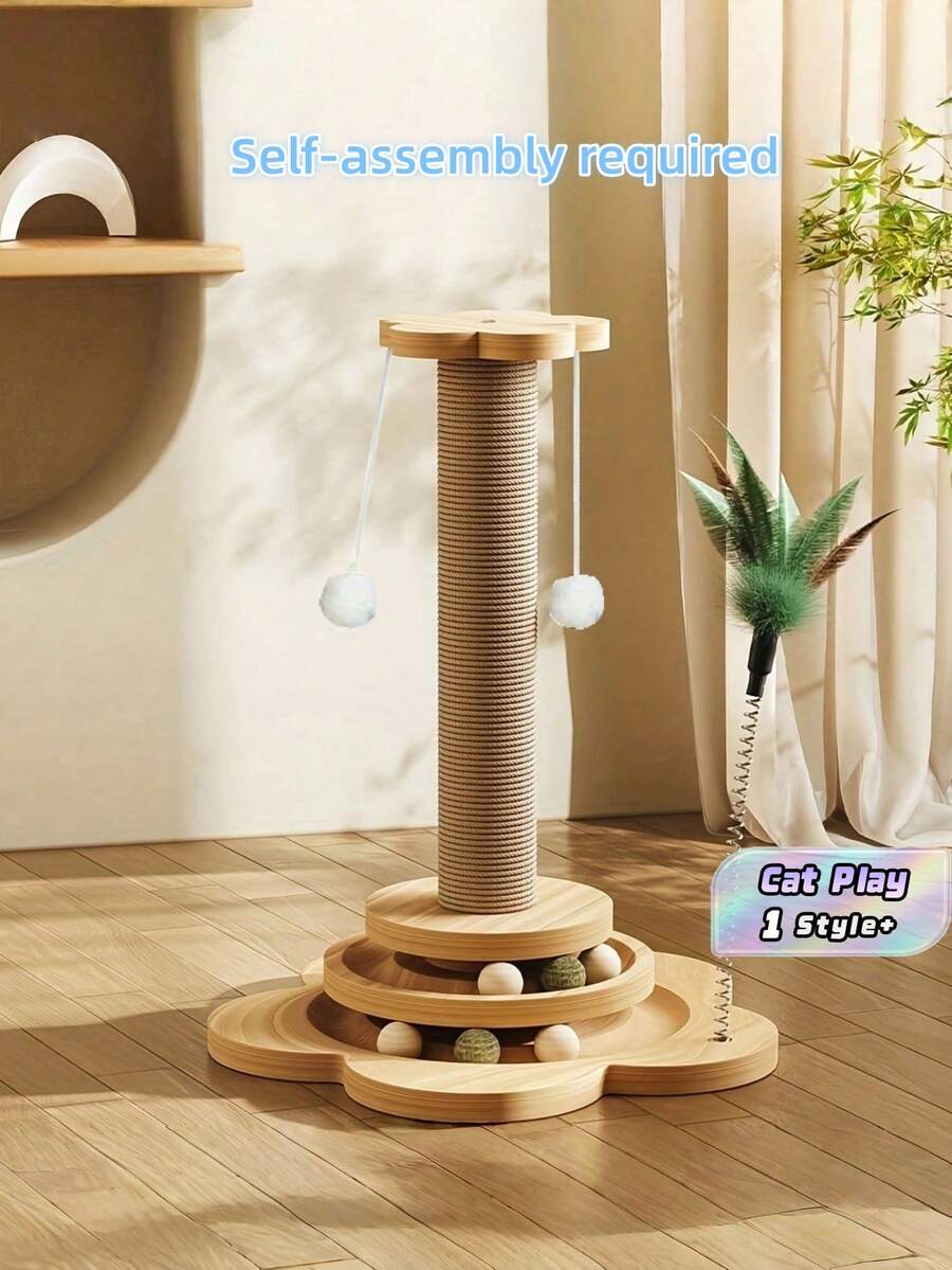 1PC Cat Scratching Post Mat Durable Climbing Frame With Track Ball And Hanging Toy Artificial Feather For Indoor Outdoor Small Medium Cats Entertainment Play - Small Size 40cm - View 1