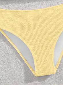 SHEIN Set Bikini untuk Remaja Putri, Set Baju Renang Modis dan Sopan dari Kain Rajut Bergelombang, Cocok untuk Liburan, Berenang, dan Pantai Musim Panas - Kuning - View 5