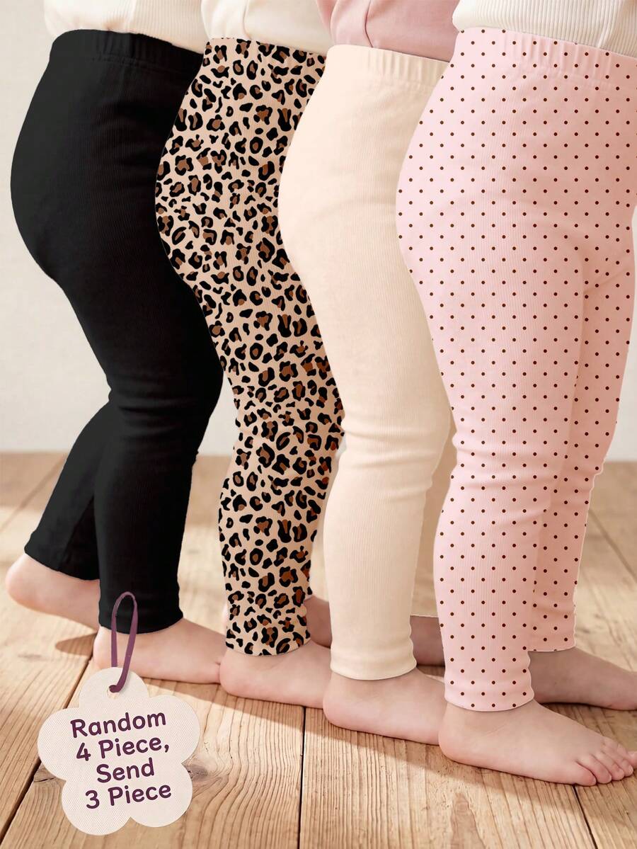 SHEIN 時尚極簡百搭圖案系列,可愛豹紋、波點,女嬰可愛舒適休閒彈性內搭褲,適合四季日常穿著,適用於學校、外出、街頭、度假、野餐、農場 - 彩色 - 查看 1