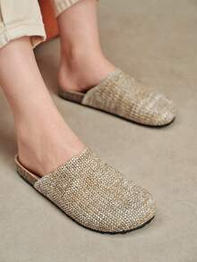 Solecia Women's Shoes Spring And Summer New Woven Grain Pattern, Round Toe Design, Backless, Comfortable And Simple Vacation, Women's Flat Shoes, Essential For Commuting, Casual Versatile, Dating, Afternoon Tea - Brown - View 2