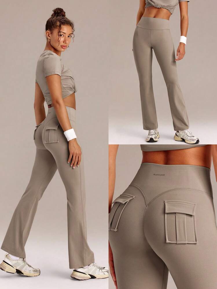 31" FeatherFit™-Sculpt Lift & Flow Flare High Compression Butt-Lifting Sculpt Seams Pants With Cargo Back Pockets Running Workout Gym
