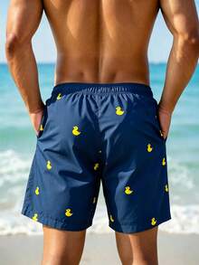 Surfspeed Men's Vacation Cartoon Duck Print Drawstring Waist Beach Shorts Holiday / Vacation / Beach / Hawaii / Tropical / Swim /  Bathing - Black - View 2