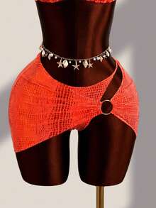 Zestiva Conjunto de Bikini de Verano para Playa con Cuello Halter, Lentejuelas y Hebilla de Anillo - Naranja - Ver 9