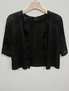 Franclia Plus Size Women's Short Lace Hollow Knit Cardigan - Black - View 3