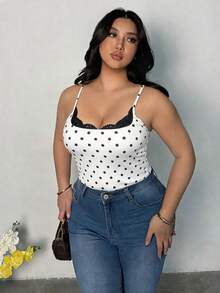 Firerie Plus Size Women Elegant Romantic Delicate Charming Holiday Valentine's Day Sexy Lace Polka Dot Top Blouse Casual Going Out Top For Women - Black and White - View 3