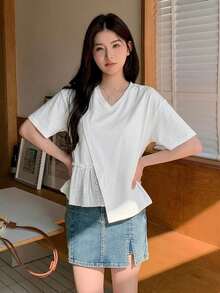 DAZY 女款圓領短袖純色休閒T恤 夏季 - 白色 - 查看 5