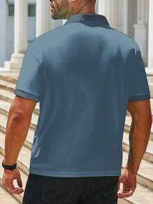 Manfinity Homme Camisa Polo de Manga Corta de unicolor Casual de Verano para Hombres Talla Grande, Formal - Neblina azul - Ver 2