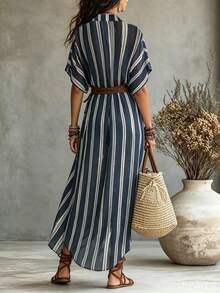 EMERY ROSE Women's Vacation Casual Striped Front Button Dress - Multicolor - View 2