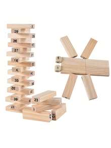 1 Pc Children's Puzzle Log Jenga Toy, Stimulate Children's Imagination - Brown - View 11