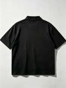 ROMWE MEN Street Life 2026夏季新款星號毛巾刺繡重磅工裝領T恤 男女情侶街頭休閒日常短袖上衣 - 黑色 - 查看 2