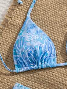 Swim Mod Summer Vacation Sexy Fashion Full Shell Print Halter Neck Tie Two Pieces Bikini Set Set - Multicolor - View 4