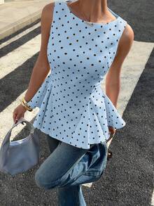 Nuevo de Verano 100% Algodón Puro Top de Tirantes Ajustado a la Cintura para Mujeres - Azul - Ver 8