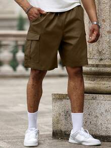Manfinity Homme Plus Size Men's Casual Cargo Shorts, Holiday - Mocha Brown - View 3