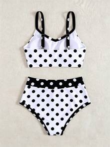 Swim Lushoire 2件組新款夏季多色蝴蝶結後綁帶露肩露背度假休閒派對海灘比基尼套裝女款泳裝海灘裝 - 彩色 - 查看 2
