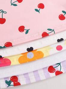 [5pcs Randomly Sent 1pc]Young Girl 1pc Pink Comfortable Sweet Cute Printed Knit Strappy Dress - Multicolor - View 4