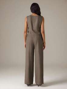 SHEIN Tall Women's Metal Single-Breasted Vest And Pants Casual 2 Pieces Set - Brown - View 2